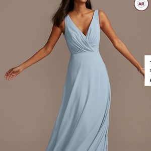 David’s Bridal Bridesmaid Dress - Chiffon in Dusty Blue